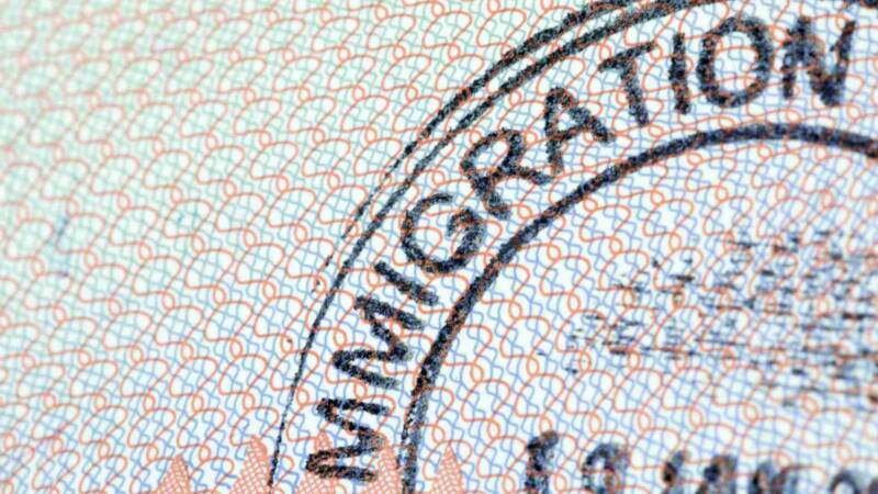 Immigration stamp on a visa