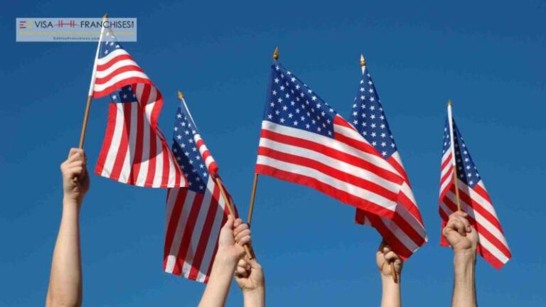 Us flags being held high in the sky